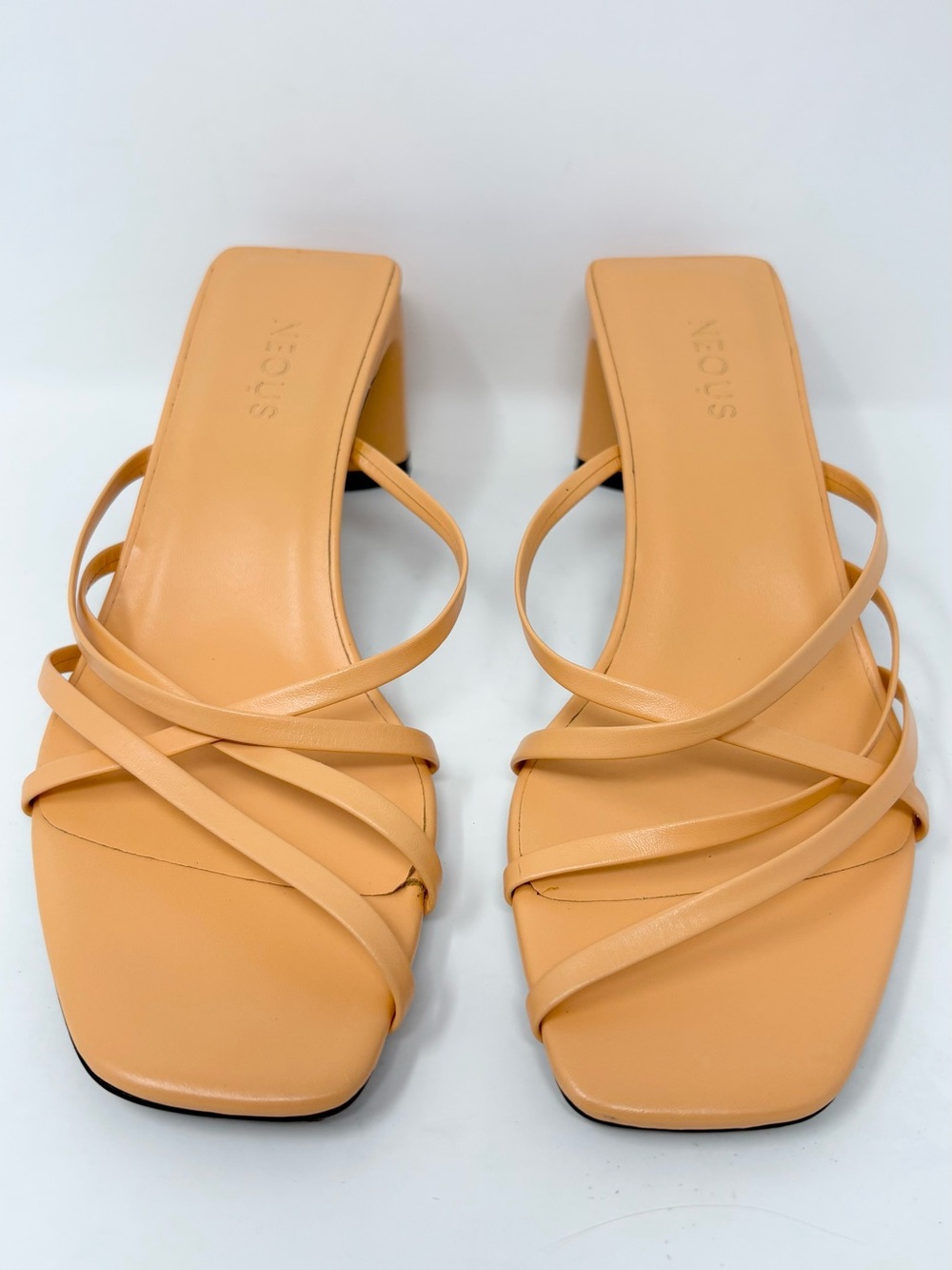 NEOUS Mannia Slide Crisscross Sandals Beige Sherbet Orange Leather Size 37 7 New - Picture 4 of 15
